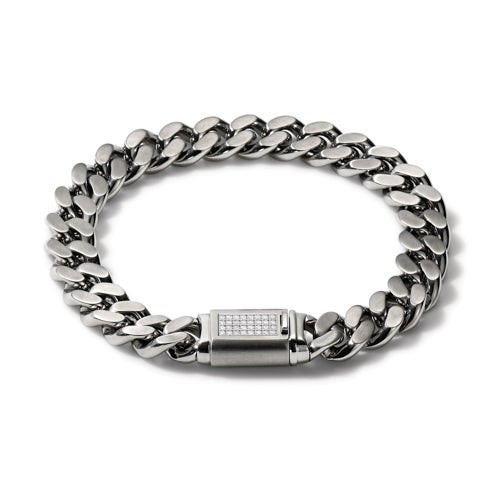 Classic Stainless Steel & Diamond Chain Link Bracelet - Medium