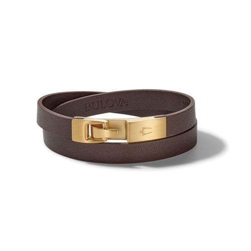Classic Brown Leather & Gold Clasp Double Wrap Bracelet - Large