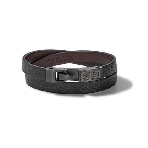 Precisionist Black/Brown Leather & Brown Diamond Double Wrap Bracelet - Medium