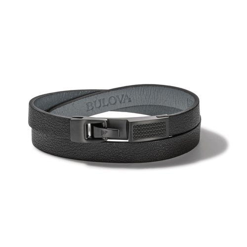 Latin GRAMMY Black Leather & Black Diamond Double Wrap Bracelet - Large