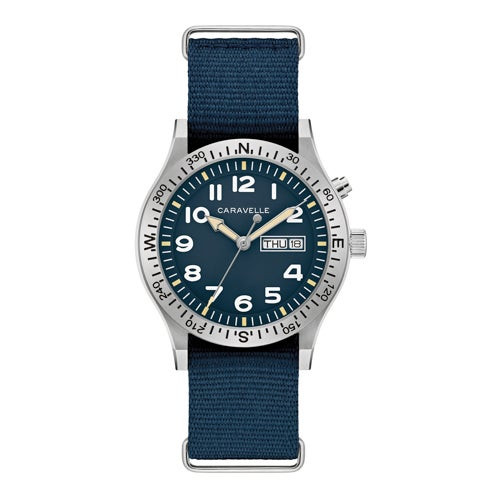 Mens Field Light Up Silver & Blue Nylon Strap Watch Blue Dial