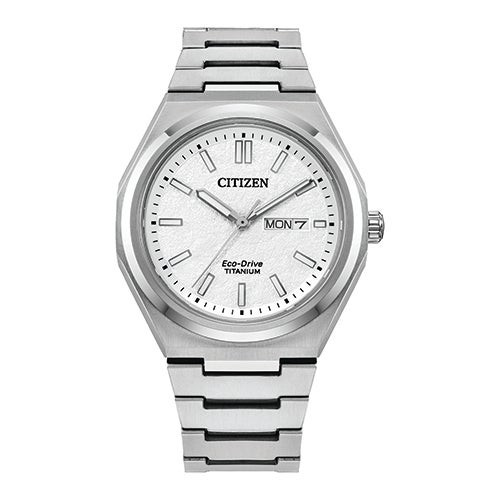 Mens Zenshin Super Titanium Eco-Drive Silver-Tone Watch White Dial