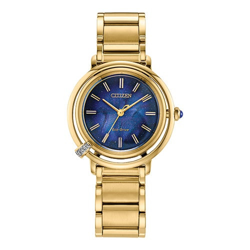 Ladies L Arcly Eco-Drive Gold-Tone Stainless Steel Watch Navy Blue Dial