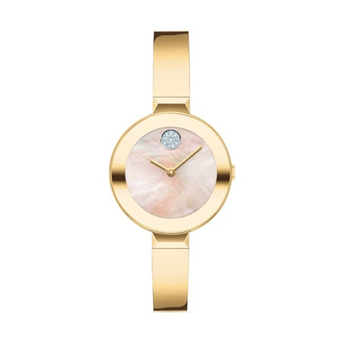 Ladies BOLD Gold-Tone Stainless Steel Bangle Bracelet Yellow MOP Dial