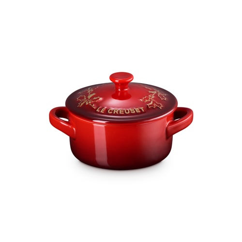 8oz Holly Collection Mini Round Cocotte w/ Gold Applique Cerise