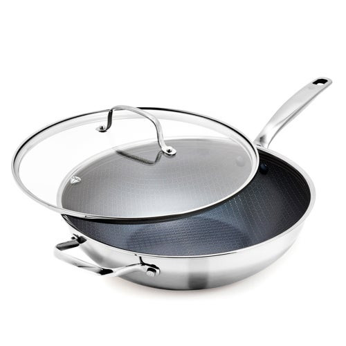 Diamond Bond Hybrid Nonstick Stainless Steel 12" Wok w/ Lid