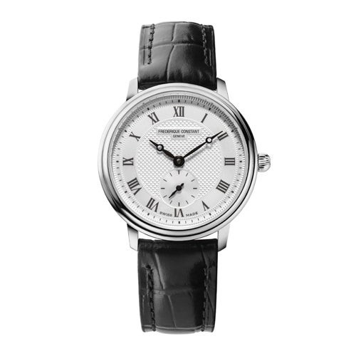 Ladies Classics Slimline Small Seconds Black Leather Strap Watch Silver Dial