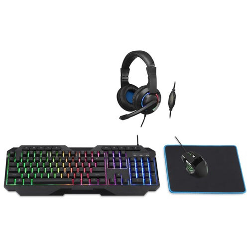 4-in-1 Gaming Bundle Black - Headphone Keyboard Mouse & Pad