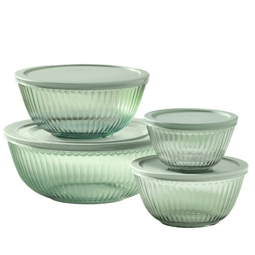 8pc Sculpted Tint Glass Mixing Bowl Set Green