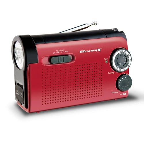 AM/FM Weather band Radio with Flashlight & Phone Charger Red