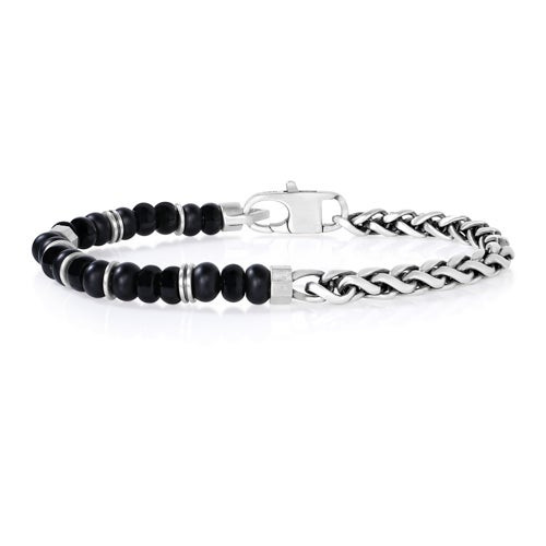Mens Sterling Silver & Black Onyx Chain Bracelet
