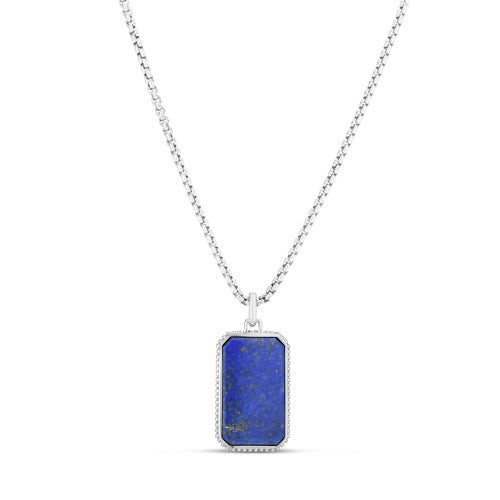 Sterling Silver and Lapis Tag Necklace