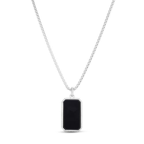 Sterling Silver Black Onyx Tag Necklace