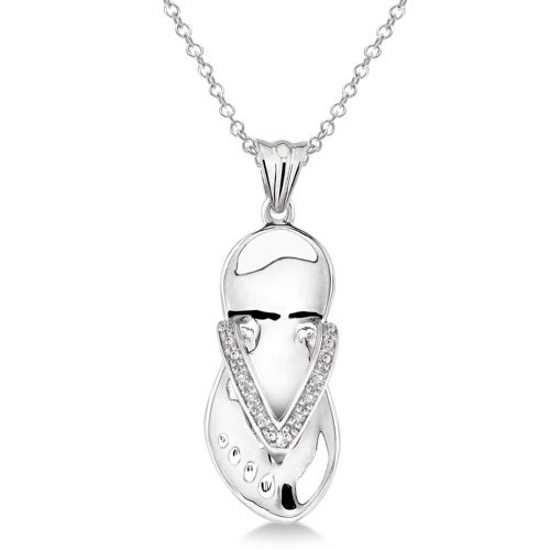 Diamond Flip Flop Pendant Necklace Silver