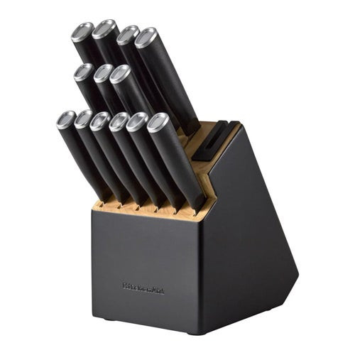 14pc Classic Two-Tone Step Self-Sharpening Knife Block Set Black