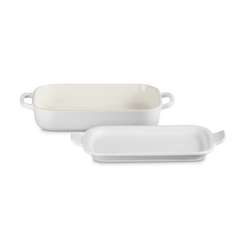 2.75qt Stoneware Rectangular Dish w/ Platter Lid Matte White