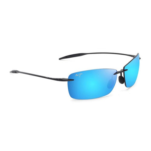Lighthouse Polarized Sunglasses Shiny Black Frame Blue Hawaii Lens