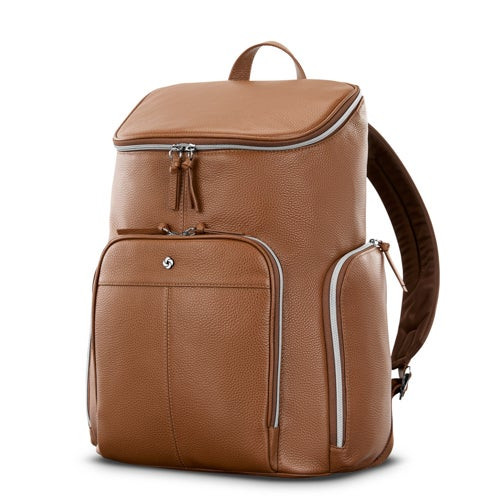 Mobile Solution 2 Leather Deluxe Backpack Cognac