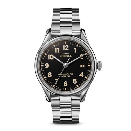Mens Midsize Vinton Stainless Steel Watch  Black Velvet Dial