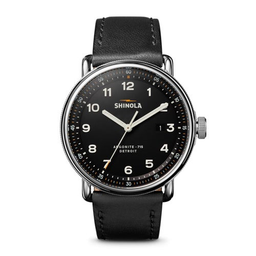 Mens Canfield C56 Black Leather Strap Watch  Black Dial