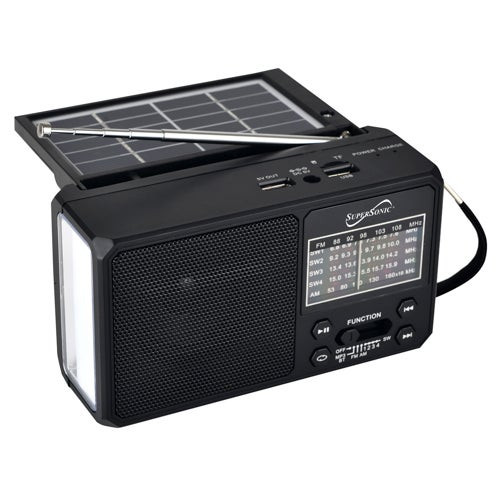 SolarWave Portable Solar 6-Band Bluetooth Radio w/ LED Flashlight Black