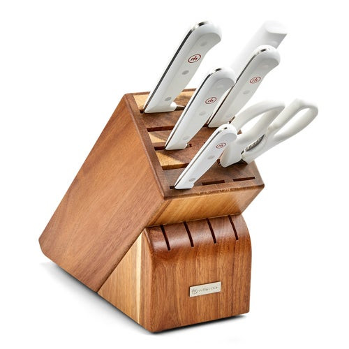 Gourmet 7pc Knife Block Set w/ White Handles