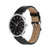 Mens Silver & Black Leather Strap Watch Black Dial