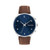 Mens Modern Multi-Function Brown Leather Strap Watch Blue Dial