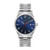 Mens Silver-Tone Stainless Steel Expansion Watch Dark Blue Dial