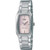 Ladies Silver-tone Stainless Steel Watch Pink Rectangle Dial
