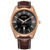 Mens Rose Gold Quartz Leather Strap Watch Black Dial