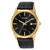 Mens Quartz Gold-Tone & Brown Leather Strap Black Dial