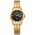 Ladies Quartz Gold-Tone Stainless Steel Watch Black Dial