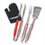 3pc Grilling Tool Set w/ Black Grill Glove Red