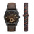 Mens Machine Chronograph Dark Brown Leather Watch & Bracelet Box Set