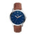 Mens Brown Leather Strap Watch Blue Dial - English
