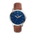 Mens Brown Leather Strap Watch Blue Dial - Spanish