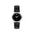 Ladies Museum Classic Silver & Black Textured Leather Strap Watch Black Dial