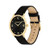 Ladies' Elliot Gold & Black Leather Strap Watch, Black Dial