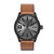 Mens Rasp Brown Leather Strap Watch Gunmetal Dial