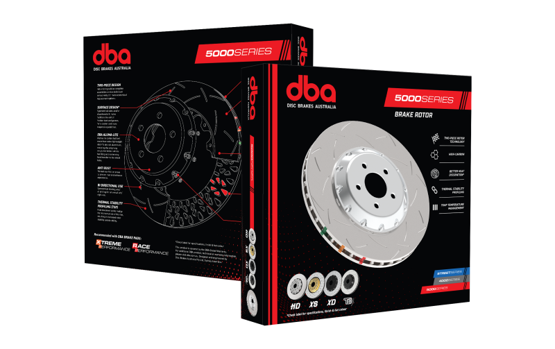 DBA Nissan Skyline (Various) Front Slotted 5000 Series 2 Piece Rotor Assembled w/ Black Hat - DBA5928BLKS Photo - out of package
