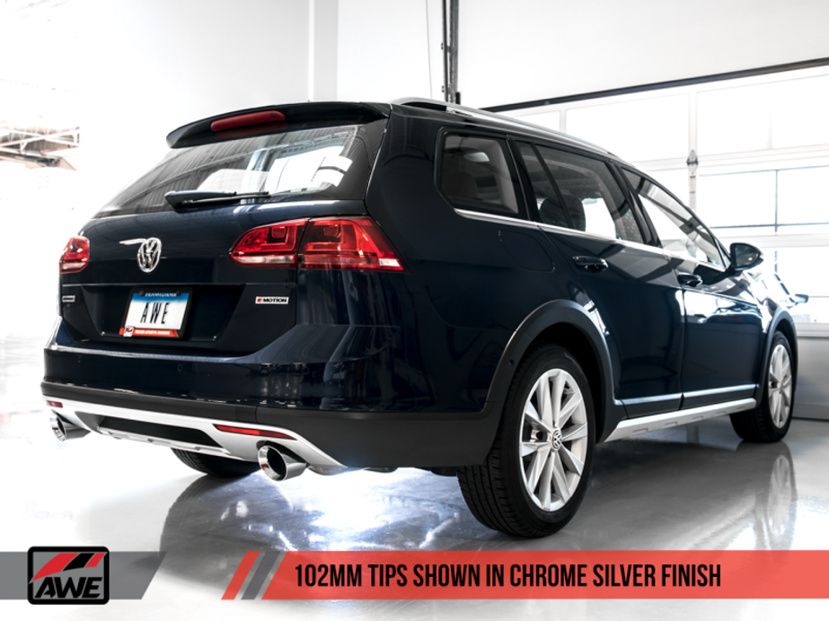 AWE Tuning VW MK7 Golf Alltrack/Sportwagen 4Motion Touring Edition Exhaust - Polished Silver Tips - 3015-32098 Photo - out of package