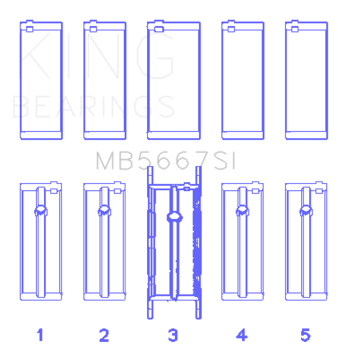 King Mini W10B16A/W11B16A (Size STD) Silicon Bi-Metal Aluminum Main Bearing Set - MB5667SI