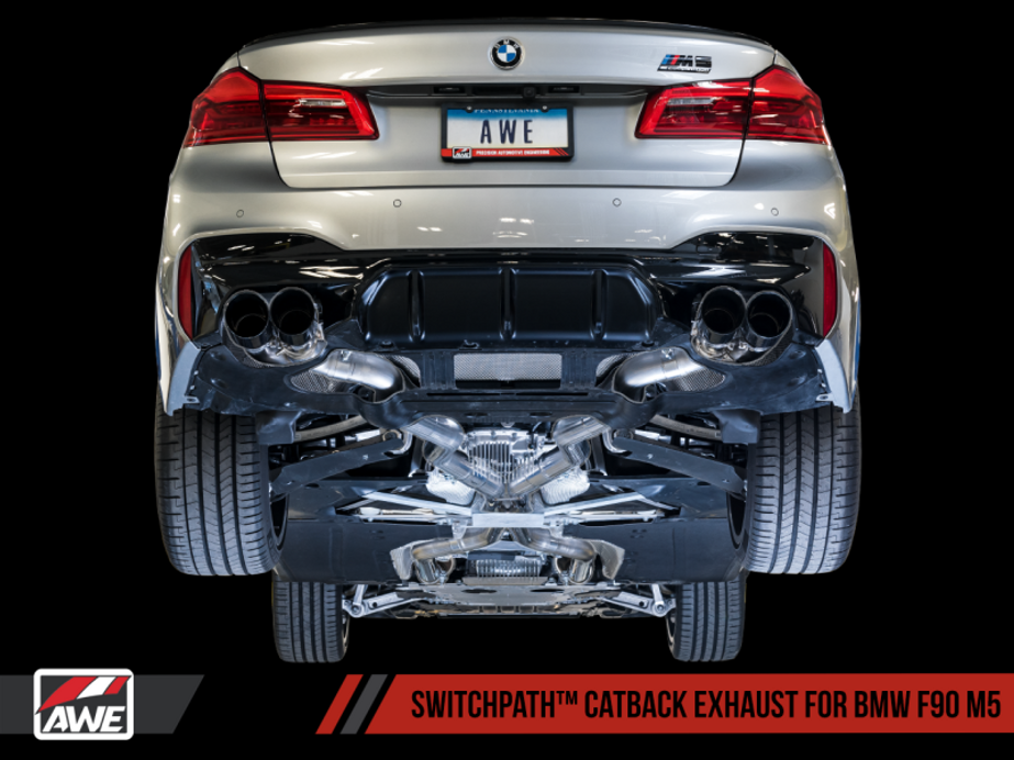 AWE Tuning 18-19 BMW F90 M5 SwitchPatch Cat-Back Exhaust- Black Diamond Tips - 3025-43066 Photo - Primary