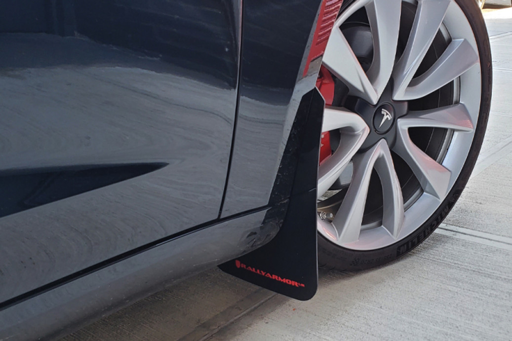 Rally Armor 17-22 Tesla Model 3 Black UR Mud Flap - Metallic Black Logo - MF62-UR-BLK/MBK User 2