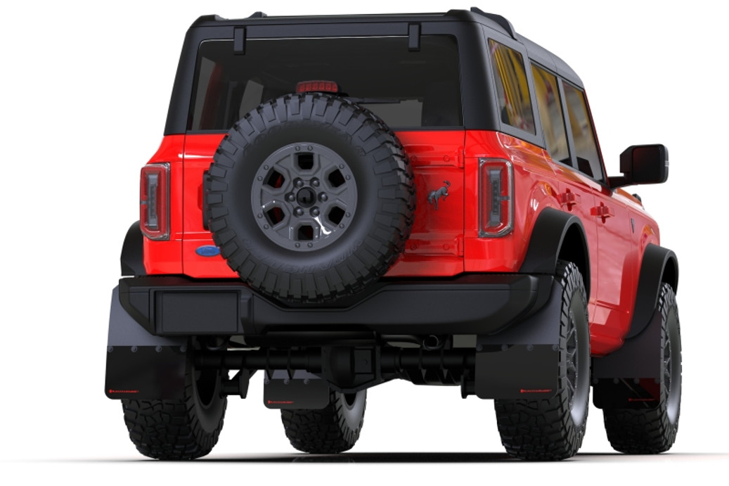 Rally Armor 21-22 Ford Bronco (Steel Bmpr + RR - NO Rptr/Sprt) Blk Mud Flap w/Met. Blk Logo - MF85-RR-ST-MBK User 1