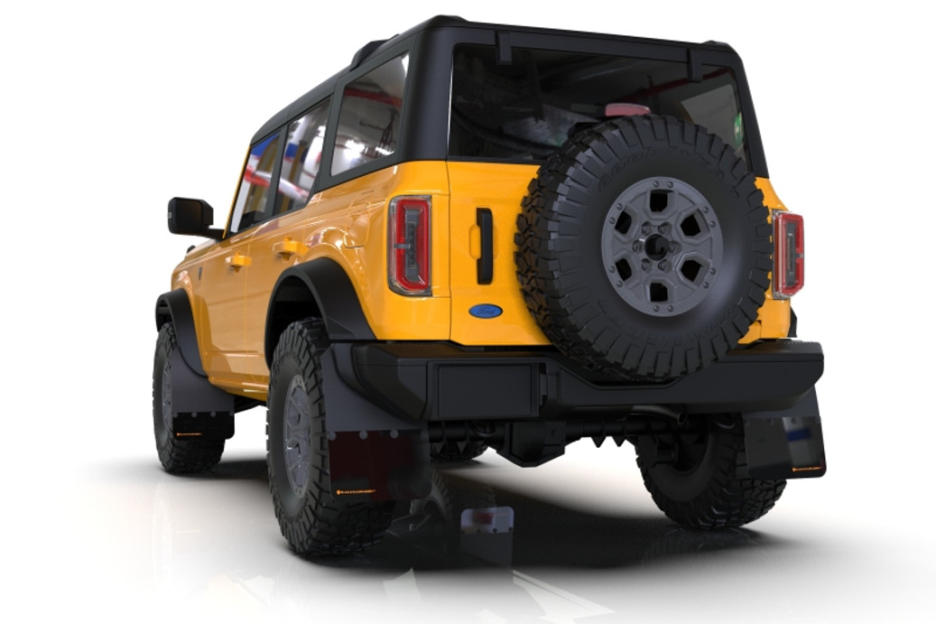 Rally Armor 21-22 Ford Bronco (Steel Bmpr + RR - NO Rptr/Sprt) Blk Mud Flap w/Met. Blk Logo - MF85-RR-ST-MBK User 1