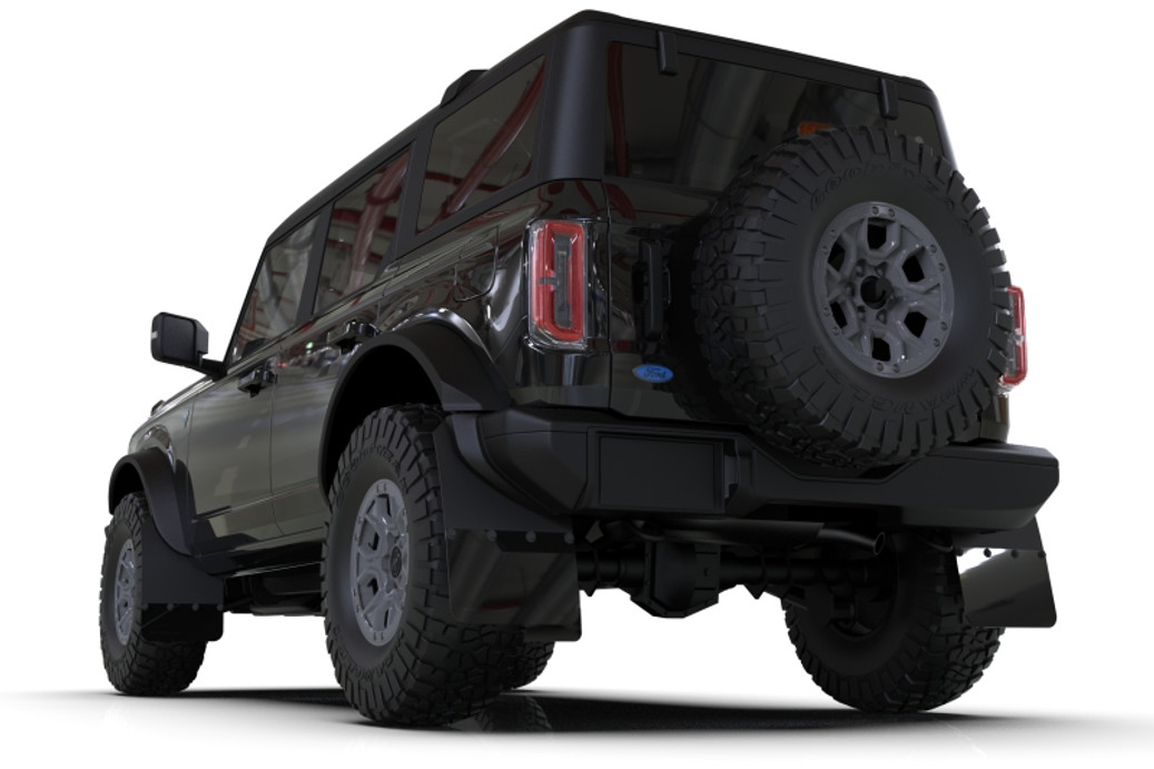 Rally Armor 21-22 Ford Bronco (Steel Bmpr + RR - NO Rptr/Sprt) Blk Mud Flap w/Met. Blk Logo - MF85-RR-ST-MBK User 1