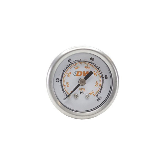 DeatschWerks 0-100 PSI 1/8in NPT Mechanical Fuel Pressure Gauge 1.5in Diameter Black Housing - 6-01-GL Photo - Primary