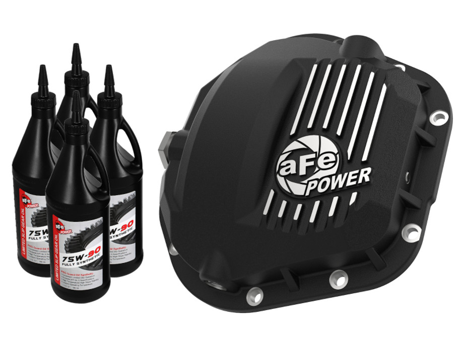 aFe Pro Series Front Diff Cover Black w/ Machined Fins 17-21 Ford Trucks (Dana 60) w/ Gear Oil - 46-71101B Photo - Primary